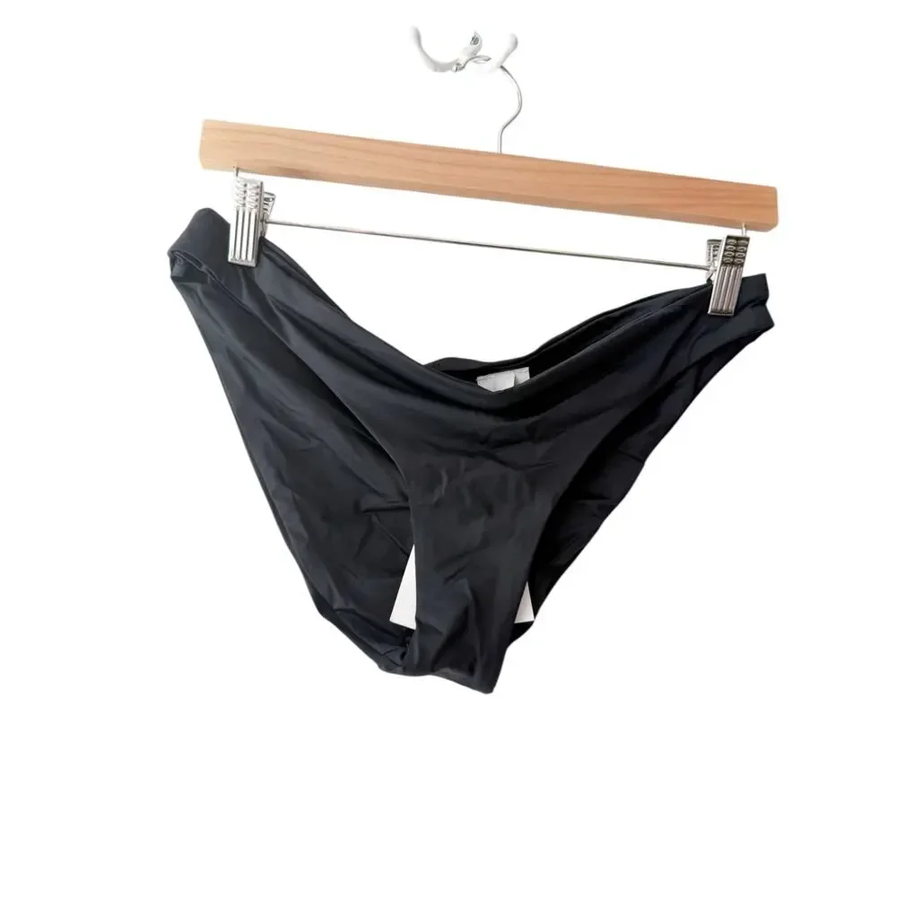 Becca Adela Black Shirred Hipster Bikini Swimsuit Bottoms Size Large